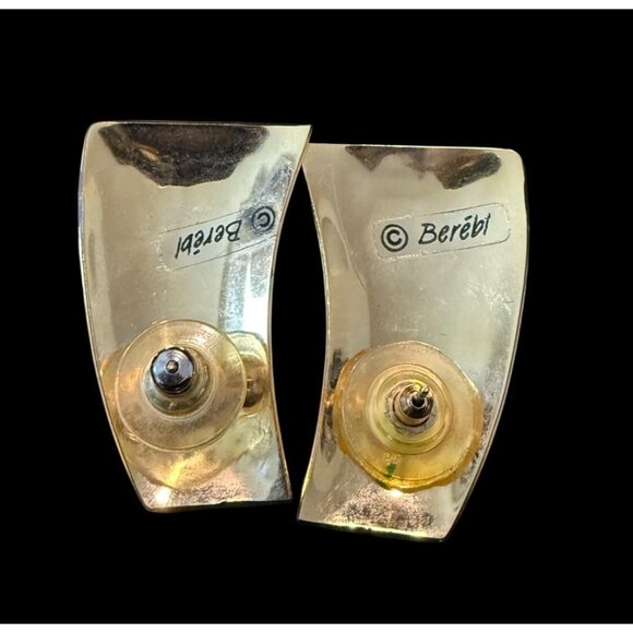 Vintage Edgar Berebi Art Deco Style Enamel & Black Gold-Tone Post Earrings - Picture 2 of 4